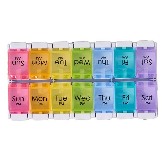 Botón pulsador Dispensador de medicamentos Aceite de pescado Ancianos Caja de píldoras 14 Rejillas Vitamina semanal Blanco on Productcaster.