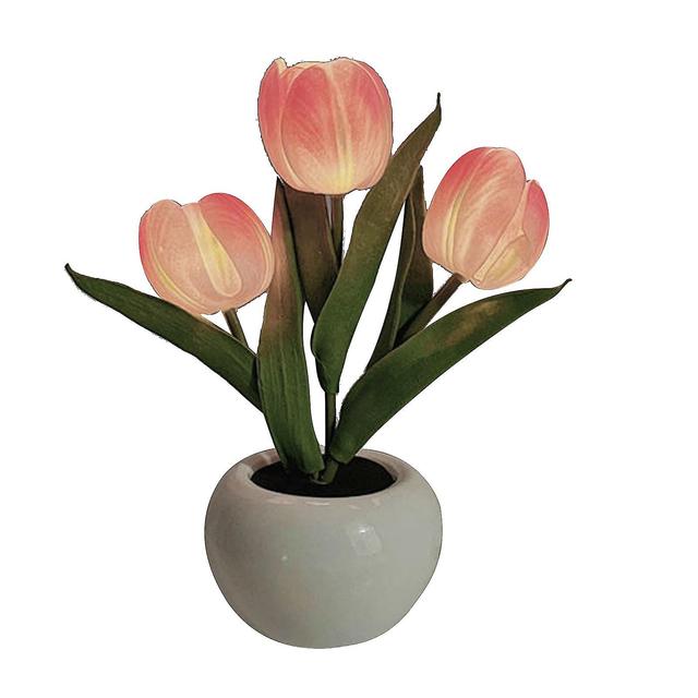 Tulip Night Light Zacht Licht Exquise Keramiek PU Bloem Tafellamp voor boekhandels Cafés Batterij aangedreven Keramische Basis Roze on Productcaster.