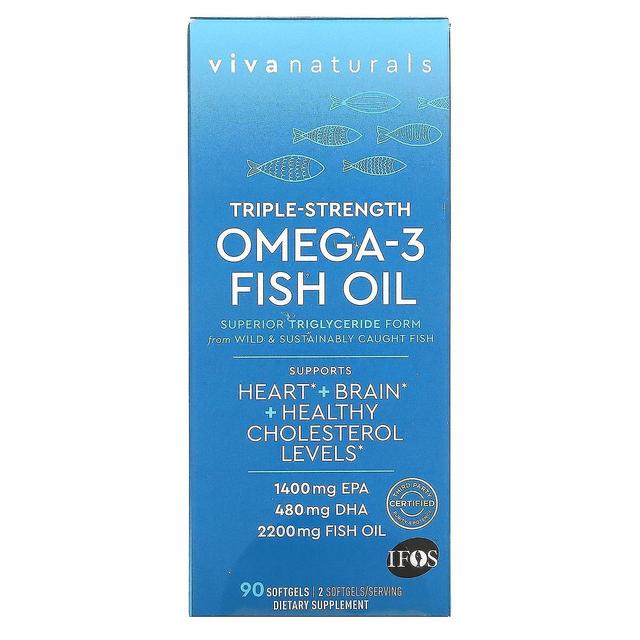 Viva Naturals, Omega-3 fiskolja, trippel styrka, 90 softgels on Productcaster.