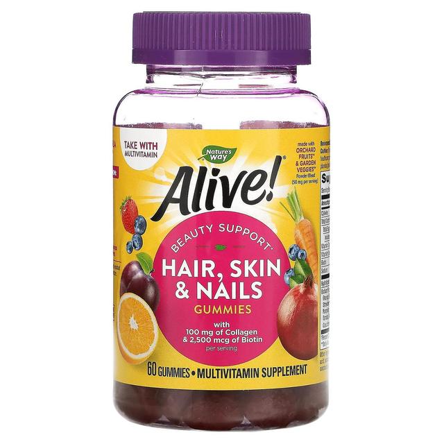 Nature's Way, Alive! Hair, Skin & Nails with Collagen & Biotin, Strawberry, 60 Gummies on Productcaster.