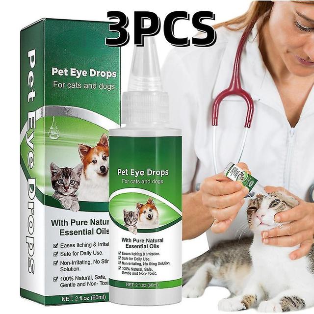 3pcs Dog Cat Conjunctivitis Eye Drops,lacrimal Conjunctivitis Red Swelling Anti Inflammatory Bactericidal Eye Care Cleaner Tear Stain on Productcaster.