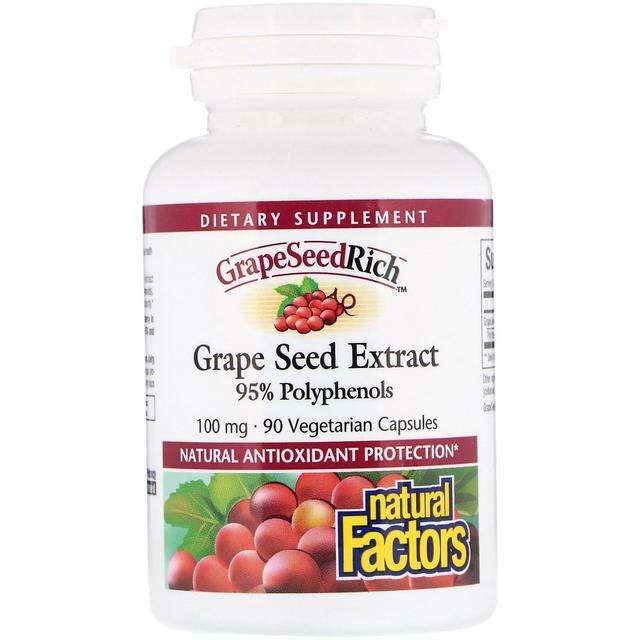 Natural Factors Fattori naturali, GrapeSeedRich, Estratto di semi d'uva, 100 mg, 90 Capsul vegetariano on Productcaster.