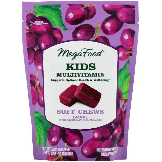 MegaFood, Kids Multivitamin Soft Chews, Grape, 30 Individually Wrapped Soft Chew on Productcaster.