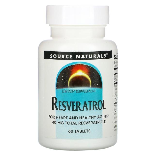 Source Naturals Lähde Naturals, resveratroli, 40 mg, 60 tablettia on Productcaster.