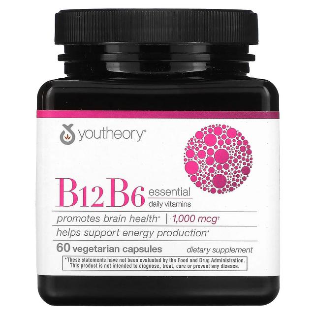 Youtheory, B12 B6, Essential Daily Vitamins, 1,000 mcg, 60 Vegetarian Capsules on Productcaster.