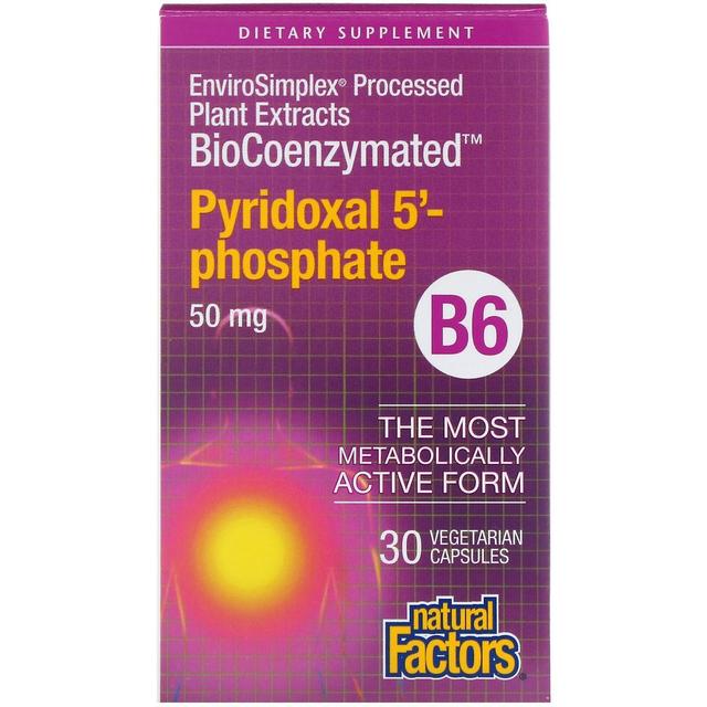 Natural Factors Factores naturales, BioCoenzymated, B6, Pyridoxal 5'-Fosfato, 50 mg, 30 Vegetaria on Productcaster.