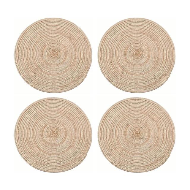 4Pcs Circular Cup Mat Braiding Heat Resistant Bowl Plate Mat Nordic Style Insulation Coaster Khaki on Productcaster.