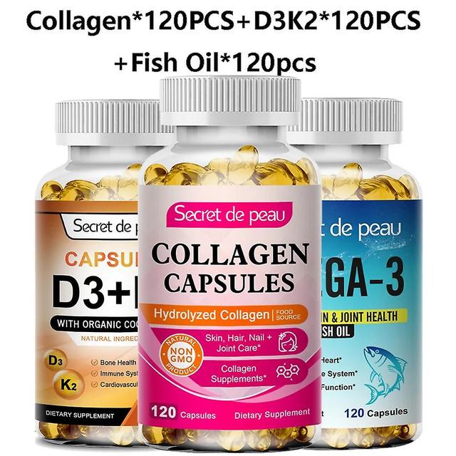 Eccpp Sdp 2bottles 120p Hydrolyzed Collagen Capsules Support Skin&joint&hair&nails Health Fish Oil Supplement D3k2 Capsule For Adult Package 4 on Productcaster.