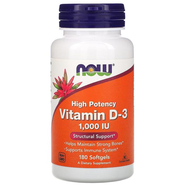 NOW Foods Agora Alimentos, Vitamina D-3 Alta Potência, 1.000 UI, 180 Softgels on Productcaster.