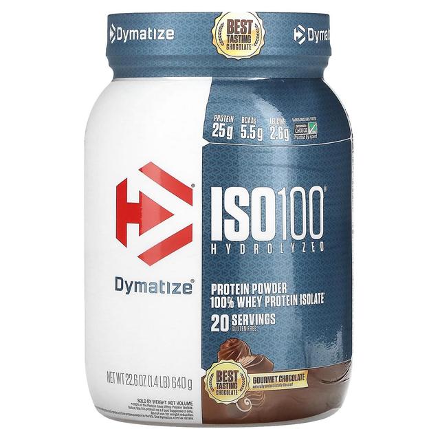 Dymatize, ISO100 hydrolyseret, 100% valleproteinisolat, gourmetchokolade, 1,4 lb (640 g) on Productcaster.