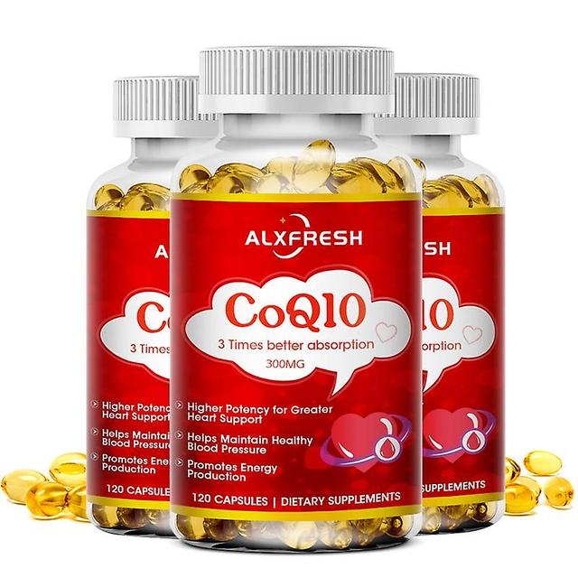 Eccpp Alxfresh 120pcs Coq10 Coenzyme Q10 Capsules Promotes Cardiovascular Low Blood Sugar Level Health Heart Provides Energy Vitamins 3 Bottles 60PCS on Productcaster.