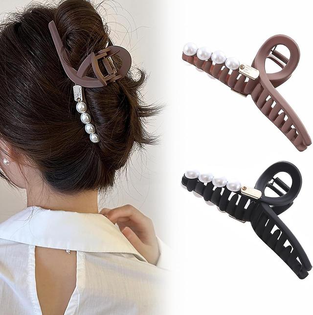 Snngv 2 Pcs Grandes Pinces Cheveux Givres Avec Perles Pinces Cheveux En Acrylique Pour Dames on Productcaster.