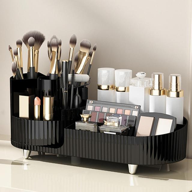 Rotating Storage Box Large Capaity Makeup Brush Pen Holder Compartment Eyeshadow Brush Storage Rack Black Combination Package on Productcaster.