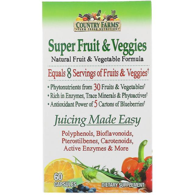 Country Farms, Super Fruit & Veggies, Natural Fruit & Vegetable Formula, 60 Caps on Productcaster.