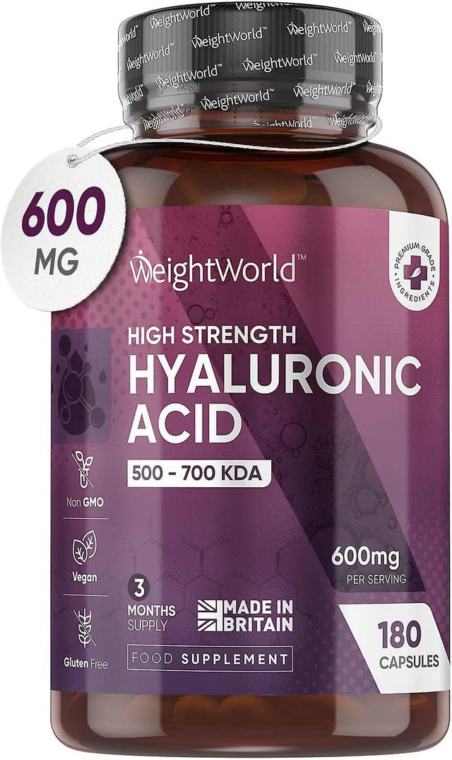 WeightWorld Doplnok kyseliny hyalurónovej 600mg (500-700 KDA) - 180 vegánskych kapsúl kyseliny hyalurónovej s trojitou silou - dodávka na 3 mesiace on Productcaster.