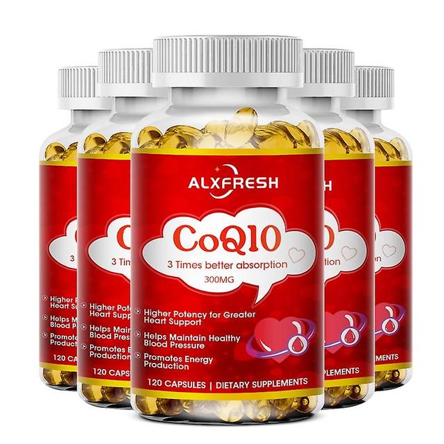 Eccpp Alxfresh 120pcs Coq10 Coenzyme Q10 Capsules Promotes Cardiovascular Low Blood Sugar Level Health Heart Provides Energy Vitamins 5 Bottles on Productcaster.