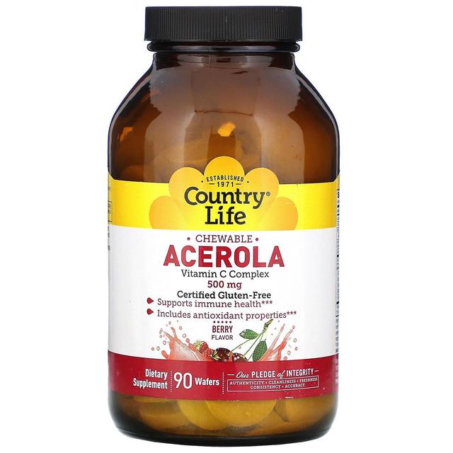 Country Life, Chewable Acerola, Vitamin C Complex, Berry, 500 mg, 90 Wafers on Productcaster.