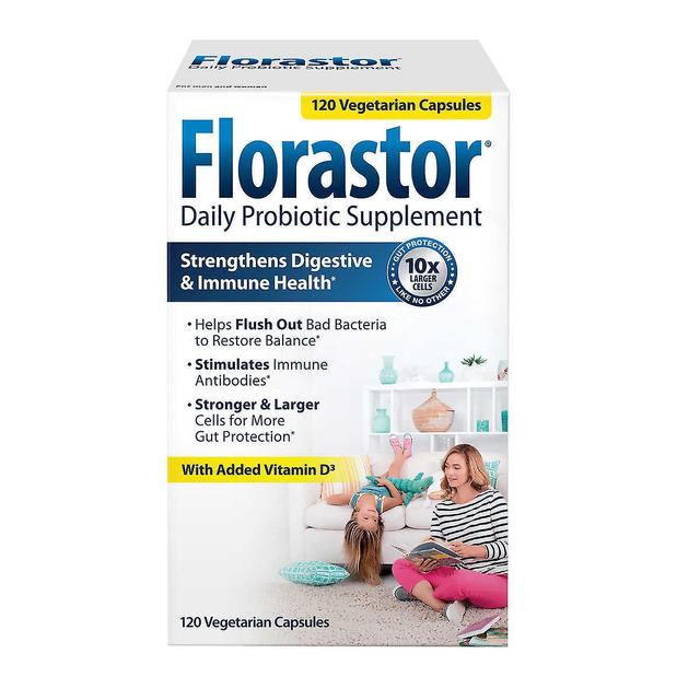 Florastor + vitamina d3 cápsulas vegetarianas probióticas diárias, 120 ea on Productcaster.