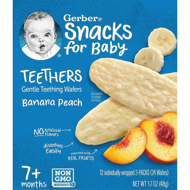 Gerber, Snacks for Baby, Mordedores, Wafers de dentição suave, 7+ Meses, Pêssego de Banana, 12 pacotes, 2 Wafe on Productcaster.