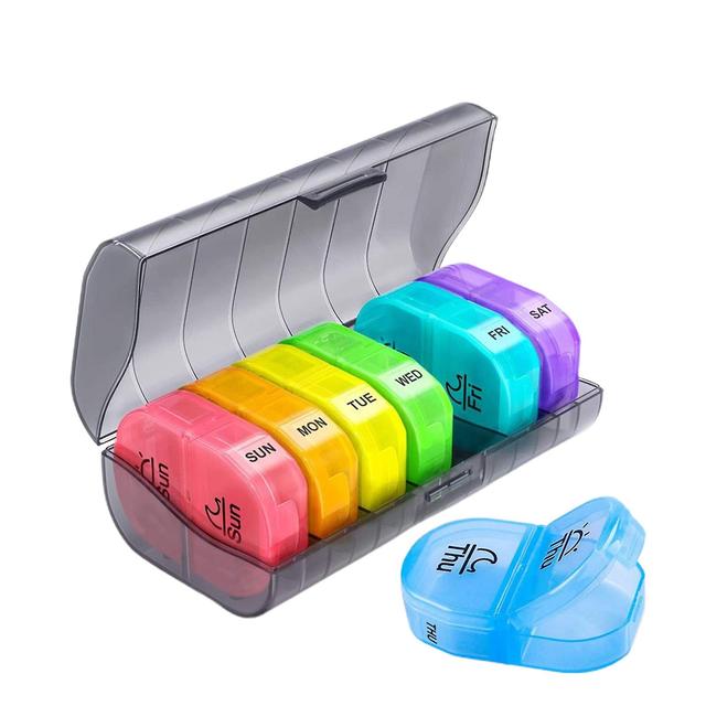 7 Days Leakproof Cod Liver Oil 14 Compartment Storage Travel Organizer Pill Box Colorful Grid on Productcaster.