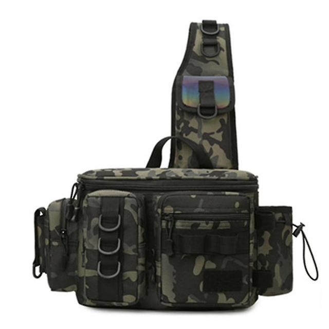 Szmtcv Stylish Multifunctional Shoulder Bag For Fishing Lightweight Portable Sports Travel Pack For Hiking Camping Green Camouflage Large Size on Productcaster.