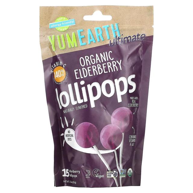 YumEarth, Ultimate, Organic Elderberry Lollipops, 15 Lollipops, 3.3 oz (93 g) on Productcaster.