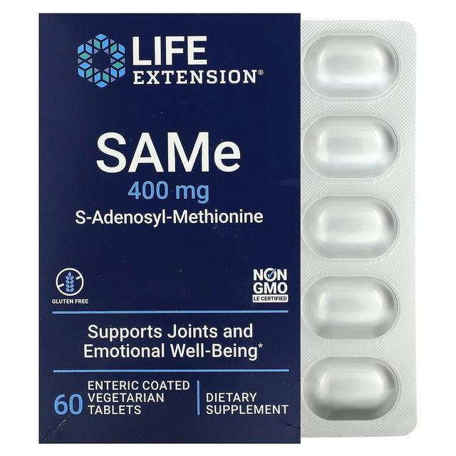 Life Extension Extensão de vida, SAMe S-adenosil-Metionina, 400 mg, 60 comprimidos vegetarianos revestidos entéricos on Productcaster.