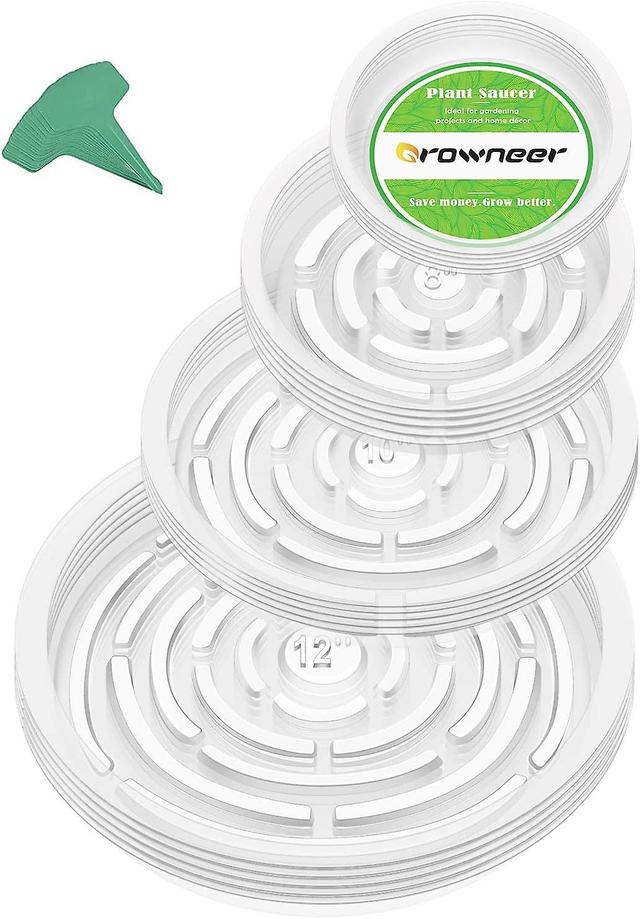 Hgbd-growneer 24 Pack Of 6, 8, 10, 12 Inches Clear Plant Saucer Drip Trays, With 15 Pcs Plant Labels, Plastic Plant Pot Saucers Flower Pot Set For Ind on Productcaster.