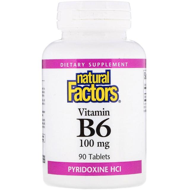 Natural Factors Luonnolliset tekijät, B6-vitamiini, pyridoksiini HCl, 100 mg, 90 tablettia on Productcaster.