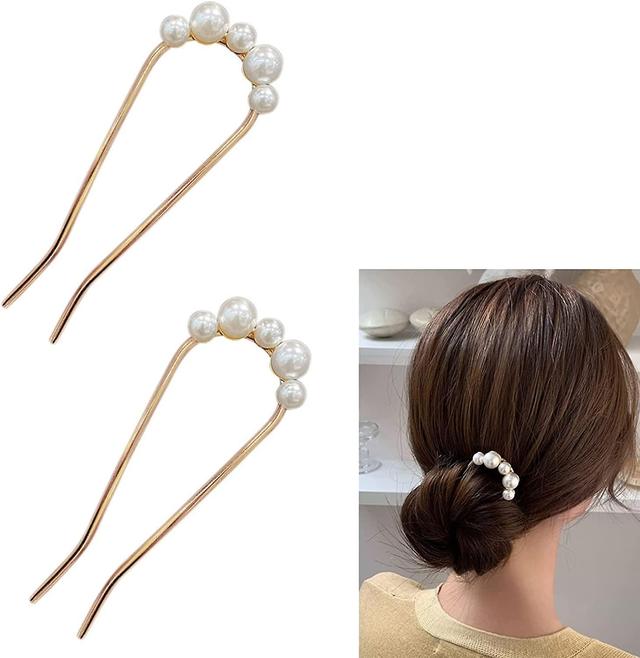 Szczw 2 stk epingle cheveux pour femme, forme de u pingle, pingle chignon, pingle cheveux no mtal, avec des perles, rutilisable, helle cheveux long... on Productcaster.