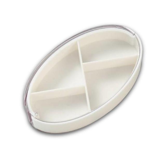 Pill Box Portable Rotatable 4 Lattices Tablet Sealed Dispenser Sugar White on Productcaster.