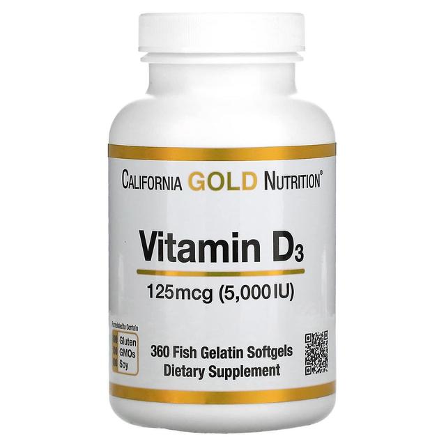 California Gold Nutrition Californien Guld Ernæring, Vitamin D3, 125 mcg (5.000 IE), 360 Fisk Gelatin Softgels on Productcaster.