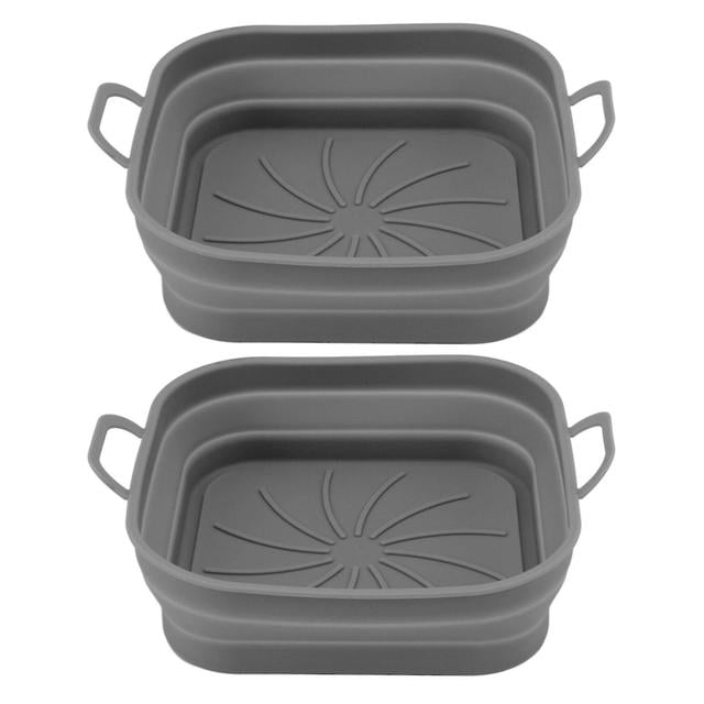 2 Pcs Fryer Silicone Liner Heat Resistant Easy Cleaning Reusable Fryer Basket with Handles Gray on Productcaster.