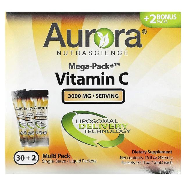 Aurora Nutrascience, Mega-Pack+ C-vitamiini, 3 000 mg, 32 pakkausta, 0,5 fl oz (15 ml) kukin on Productcaster.