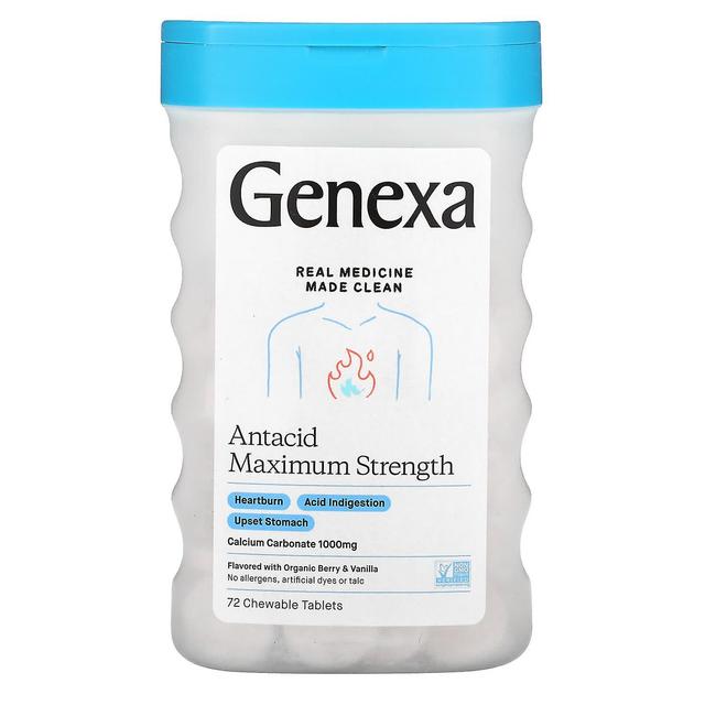 Genexa LLC, antasidien maksimivahvuus, luomumarja & vanilja, 1000 mg, 72 purutablettia on Productcaster.