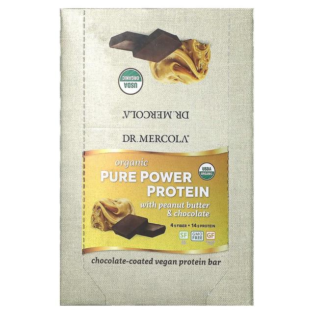 Dr. Mercola, Organic Pure Power Protein Bar, Peanut Butter & Chocolate, 12 Bars, 1.83 oz (52 g) Each on Productcaster.