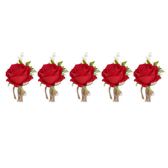 5PCS Wedding Boutonniere Pin Fast plast kunstig blomst Corsage for brud og brudgom rød on Productcaster.