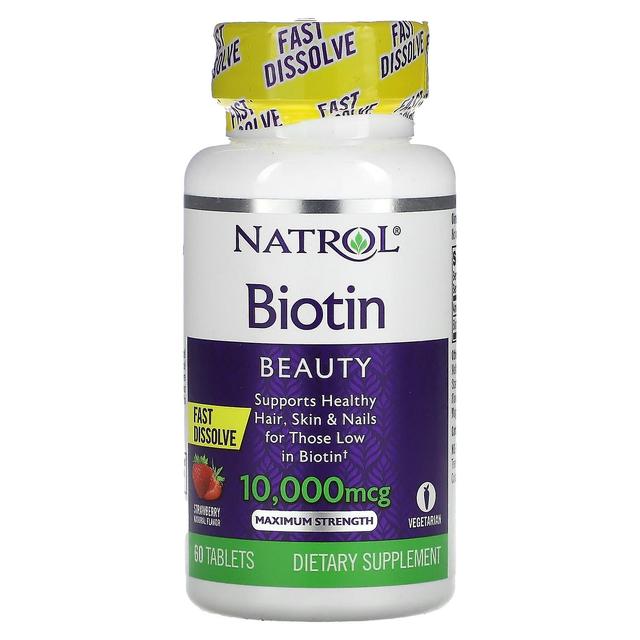 Natrol, Biotin, Fast Dissolve, Maximum Strength, Strawberry, 10,000 mcg, 60 Tablets on Productcaster.