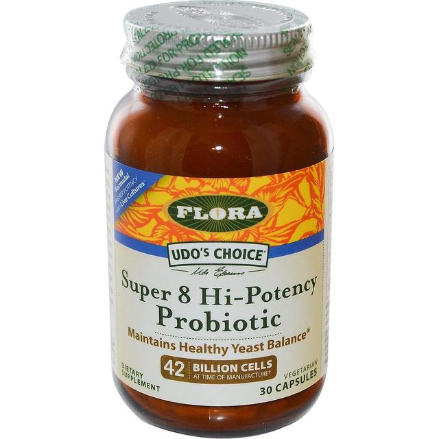 Flora, Udo's Choice, Super 8 Hi-Potency Probiotic, 42 Billion Cells, 30 Capsules on Productcaster.