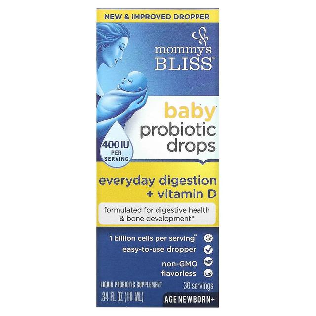 Mommy's Bliss Mammas lycka, Baby probiotiska droppar + D-vitamin, Nyfödd+, 400 IE, 0.34 fl oz (10 ml) on Productcaster.