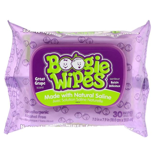 Boogie Wipes Chusteczki Boogie, Naturalne chusteczki z solą fizjologiczną do zatkanych nosów, Wspaniały zapach winogron, 30 chusteczek on Productcaster.