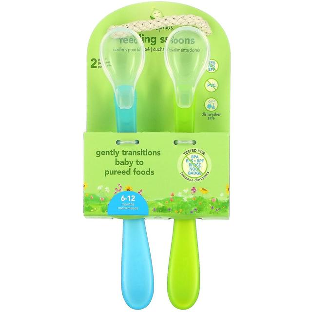 Green Sprouts, Feeding Spoons, 6-12 Months, Aqua, 2 Pack on Productcaster.