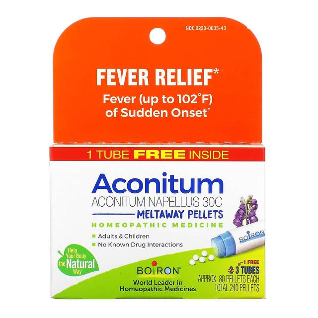 Boiron, Aconitum, Fever Relief, Meltaway Pellets, 30C, 3 Tubes, 80 Pellets Each on Productcaster.