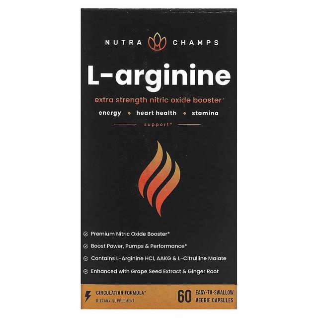 NutraChamps, L-Arginine, 60 Easy-to-Swallow Veggie Capsules on Productcaster.