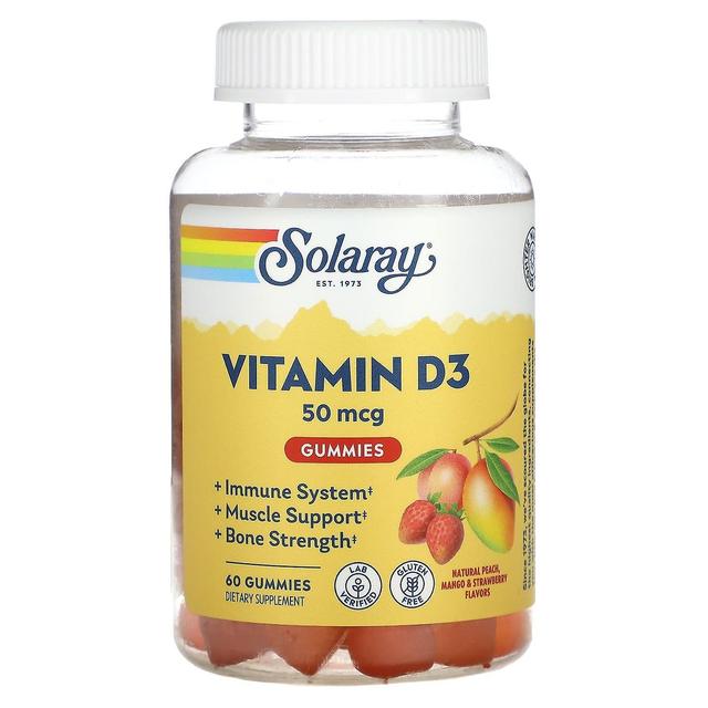 Solaray, Vitamina D3 Caramelle Gommose, Pesca Naturale, Mango & Fragola, 25 mcg, 60 Gummies on Productcaster.