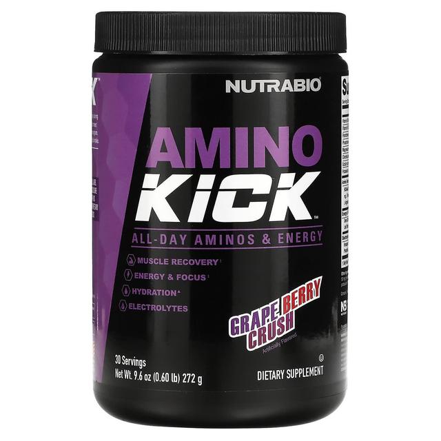 Nutrabio Labs, Amino Kick, Esmagamento de Bagas de Uva, 0,6 lb (272 g) on Productcaster.