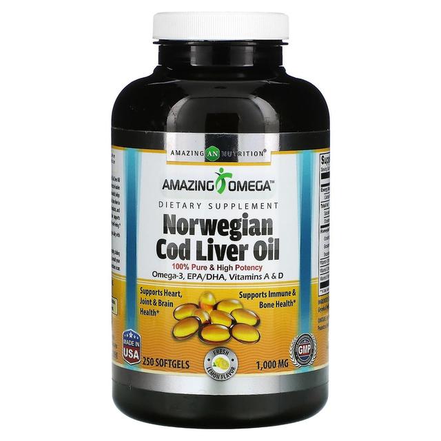 amazing nutrition Fantastisk näring, norsk torskleverolja, citron, 1 000 mg, 250 softgels on Productcaster.