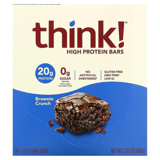 Think! Tänk !, High Protein Bars, Brownie Crunch, 10 Bars, 2.1 oz (60 g) vardera on Productcaster.