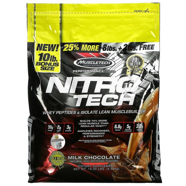 MuscleTech, Nitro Tech, Vallepeptider & Isolate Lean Musclebuilder, Mælkechokolade, 10 lbs (4,54 kg) on Productcaster.