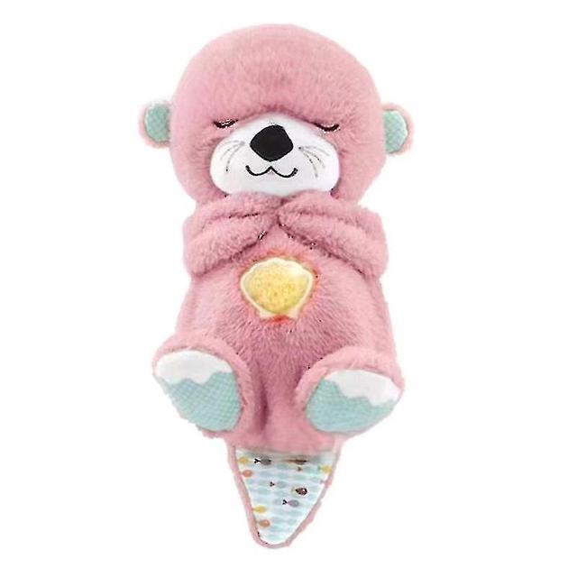 2024 Pink Breathing Otter Plush Toy with Light and Sound Newborn Baby Gift Valentine's Day on Productcaster.